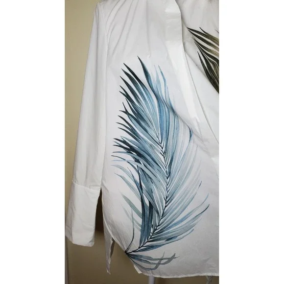 NWT Lafayette 148 XS Palm Branch‎ Button Down Tunic Blouse Boho Porto Print - Picture 2 of 15